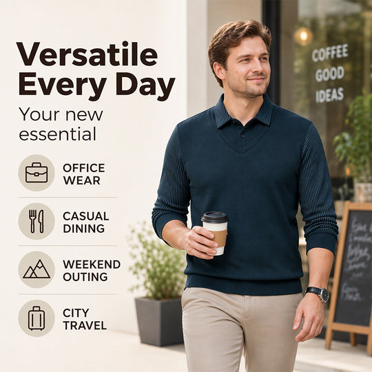 👕Men's False Two-Piece Long Sleeve Top – Smart Casual Two-Piece Look Without The Fuss