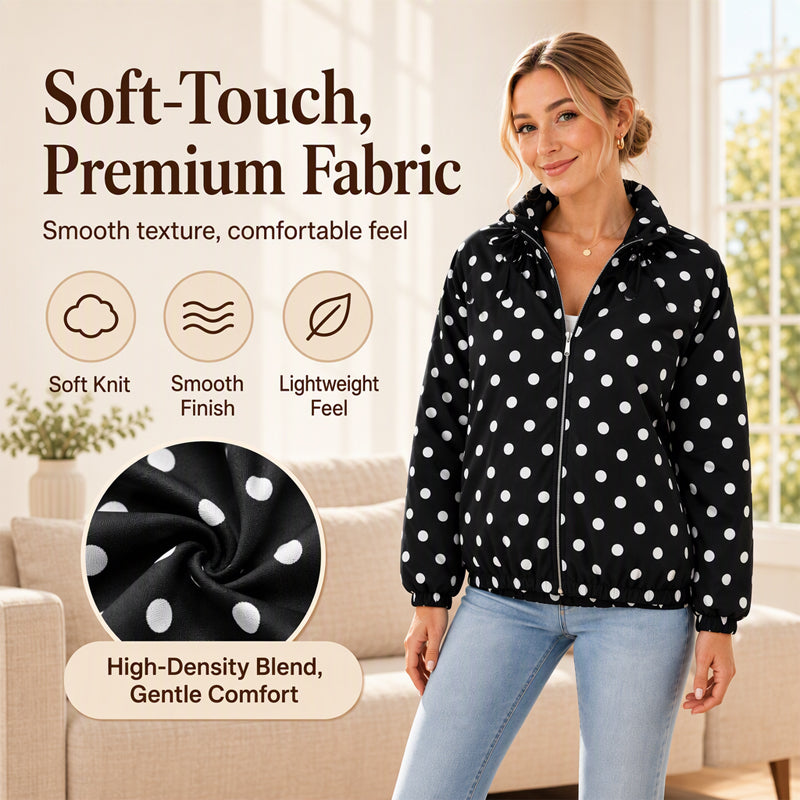 ⚫ Playful Polka Dots, Statement Sleeves | Women's Oversized Zipper Jacket