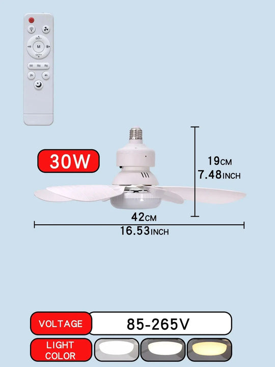 E27 LED Ceiling Fan Light with Remote 40W Dimmable 6 Blades Silent Lamp UK