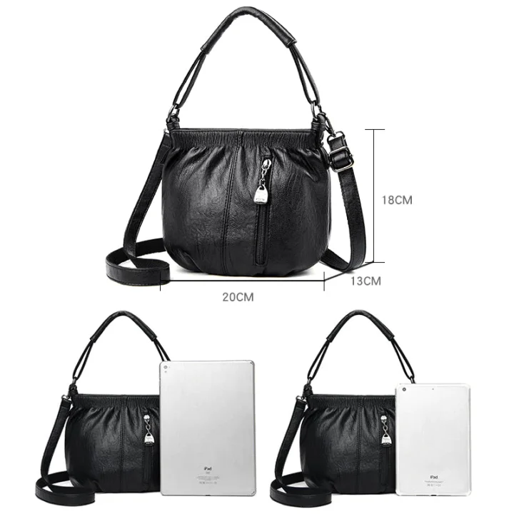 👜Pleated Bucket Leather Handbag – Soft Material, Adjustable Strap & Chic Casual Style ✨