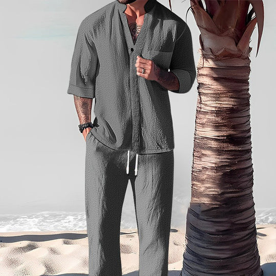 🎉BIG SALE🎉Men's Trendy Cotton Linen Top & Pants Two-Piece Set