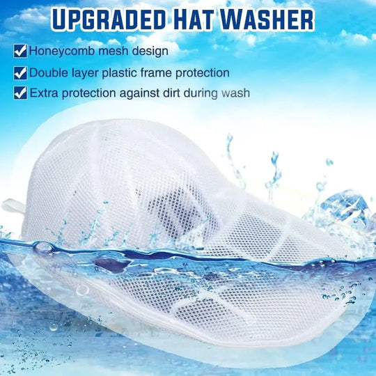 Polypropylene Hat Washer Cage with Adjustable Shaper, 1 Pack White Free Gift Mesh Bag, Laundry Accessory Zipper Organizer for Adult Caps, Hat Cleaning Protection in Washer