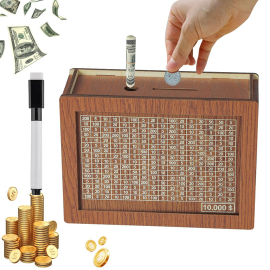 🎁 Hot Sale 50% OFF 🔥Retro Style Wooden Money Box with Counter Piggy Bank Handmade Saving Money Goal Piggy Bank