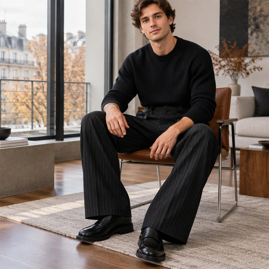 💼 Tailored Waist, Effortless Drape | Men's Double-Breasted High-Waist Pants