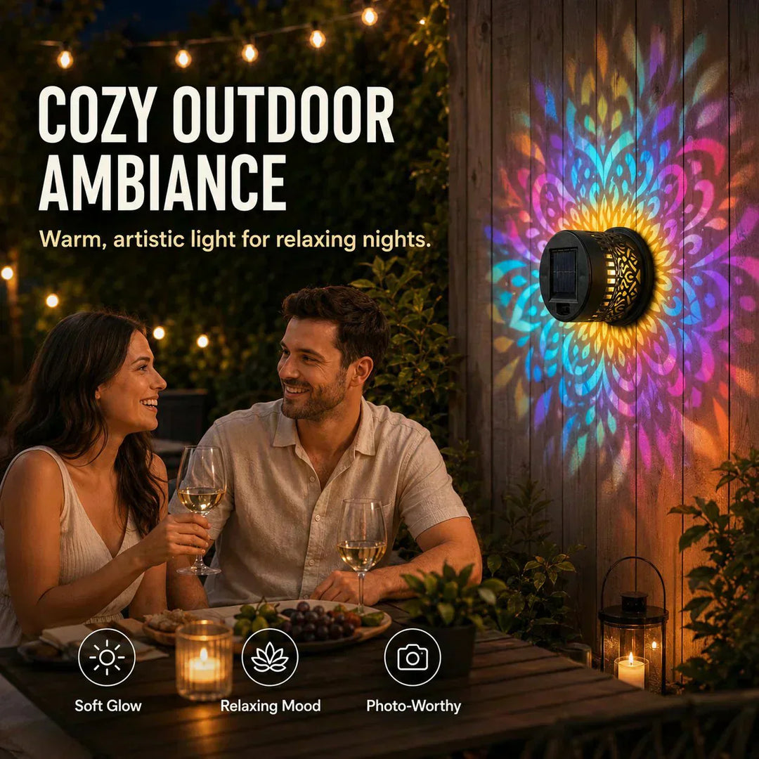 🌞 50% OFF NOW! 🌀💥Solar Mandala Wall Light Outdoor Garden Fence Projector Lamp Patio Ambient Decor