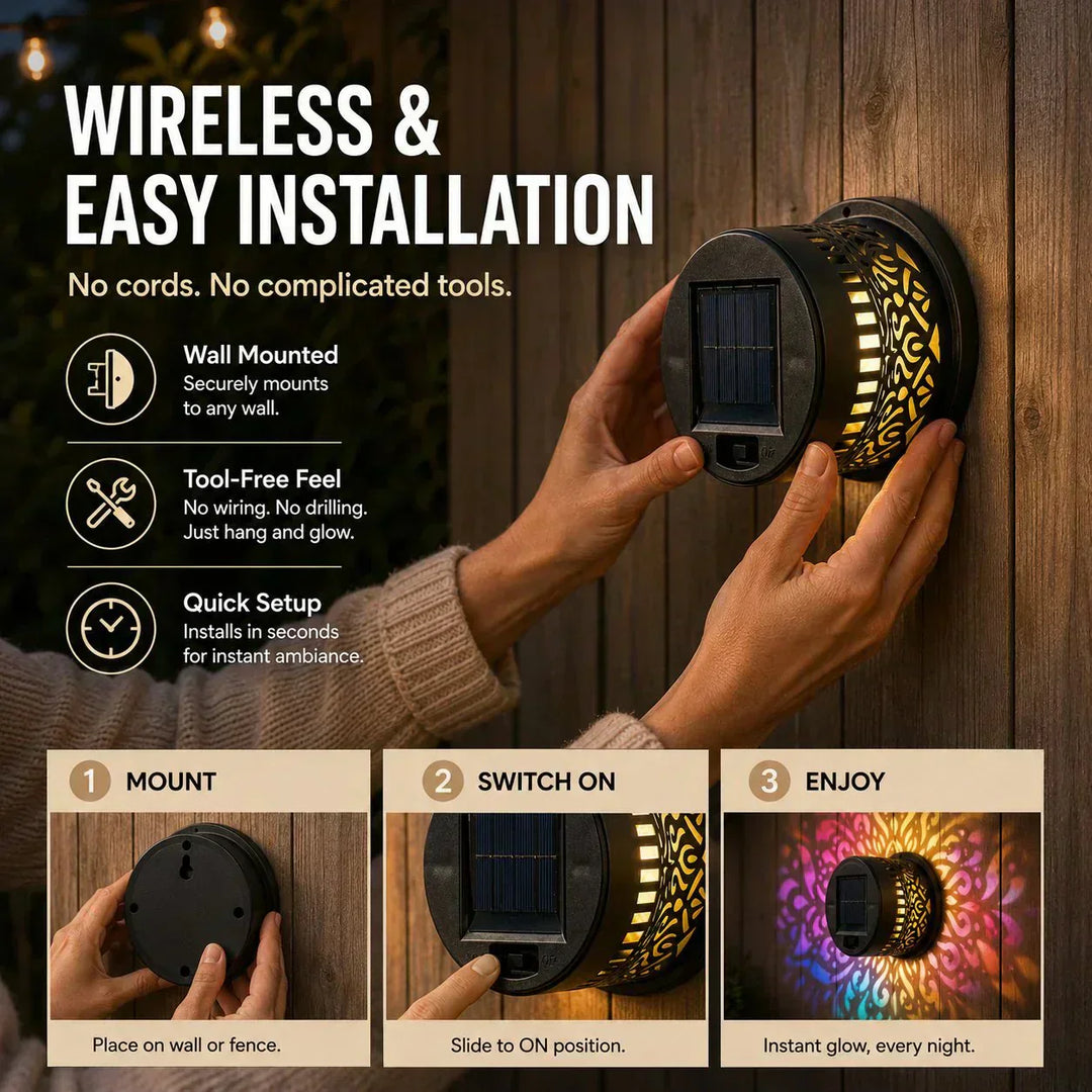 🌞 50% OFF NOW! 🌀💥Solar Mandala Wall Light Outdoor Garden Fence Projector Lamp Patio Ambient Decor