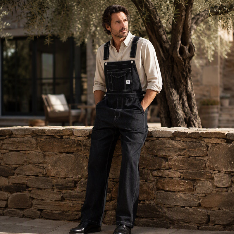 Men's Heavyweight Cotton Denim Overalls Relaxed Fit Straight Leg Dungarees with Multi Pocket Utility