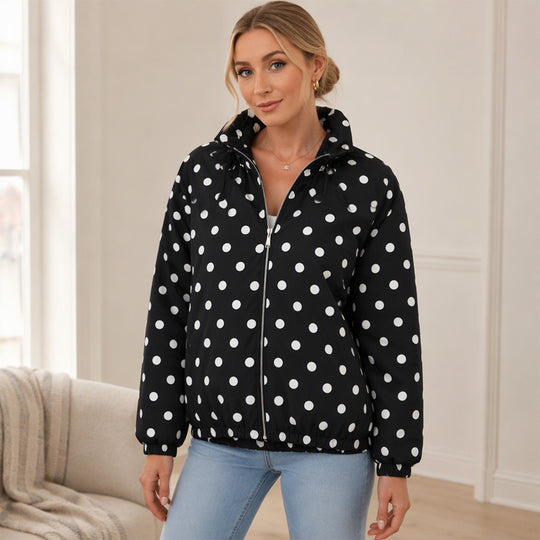 ⚫ Playful Polka Dots, Statement Sleeves | Women's Oversized Zipper Jacket