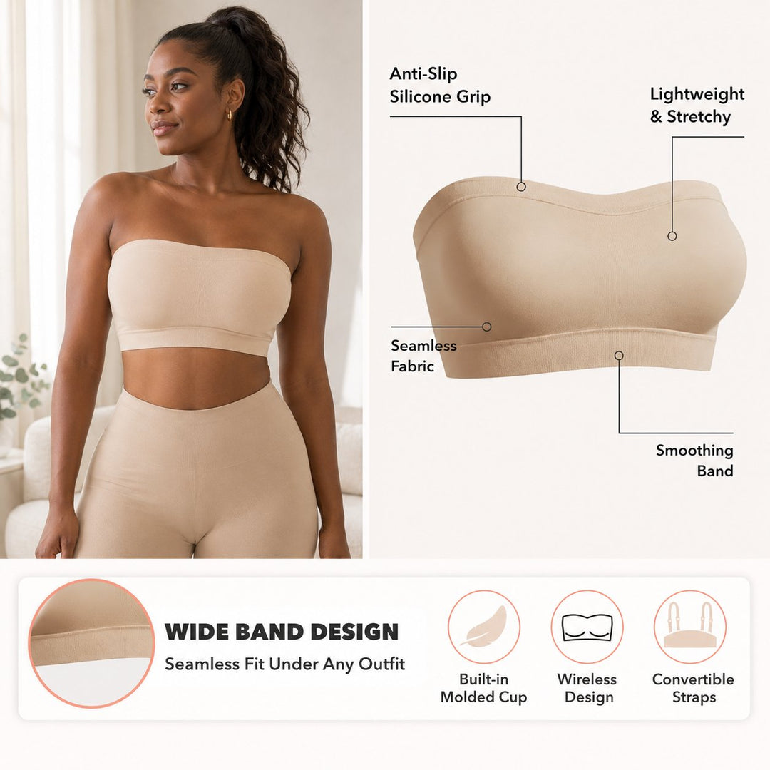 📢📢Limited-Time 40% Off ⏰️Anti-Slip Grip & Removable Straps✨Convertible Strapless Bandeau Bra with Wireless Comfort👍Suitable for All Body Types.🌹Buy 2 Get Free Shipping