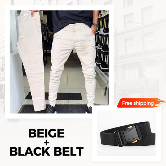 👖Heren casual slim-fit effen broek + riem
