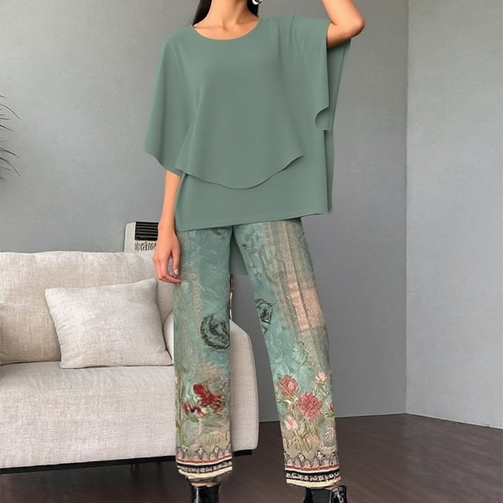 🔥Completo da donna con pantaloni stampati e top girocollo