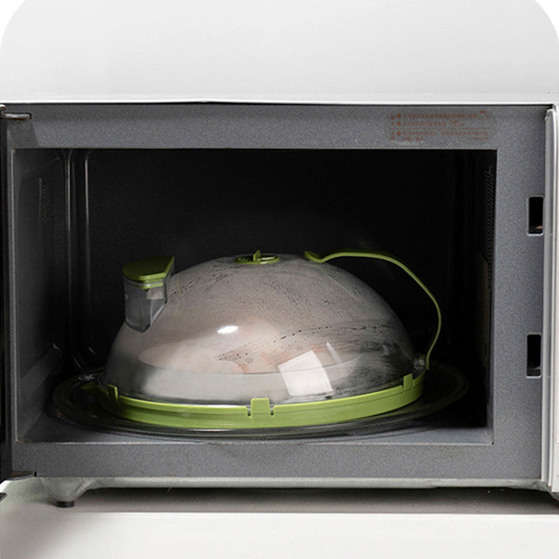 Cubierta transparente para salpicaduras de microondas con vaporizador de agua y asa