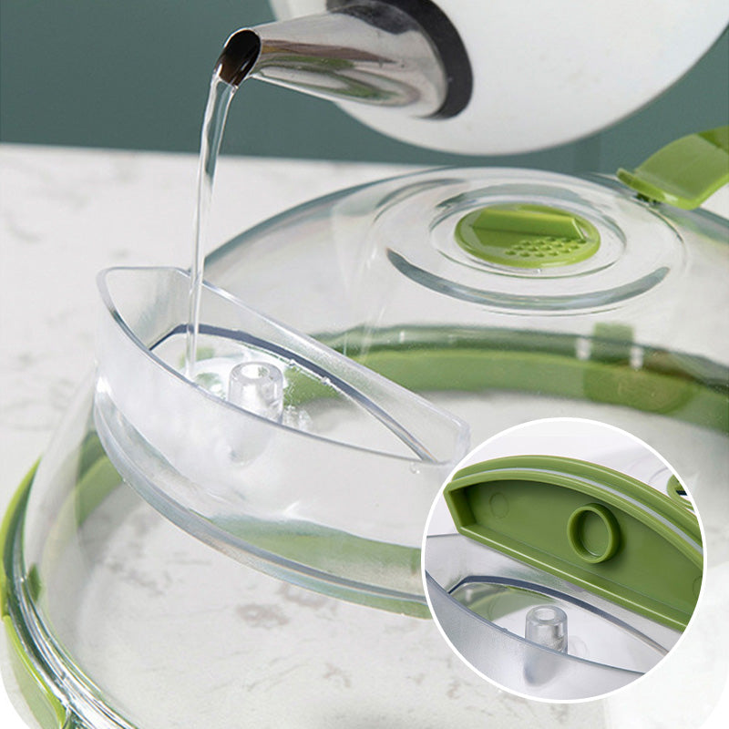 Cubierta transparente para salpicaduras de microondas con vaporizador de agua y asa