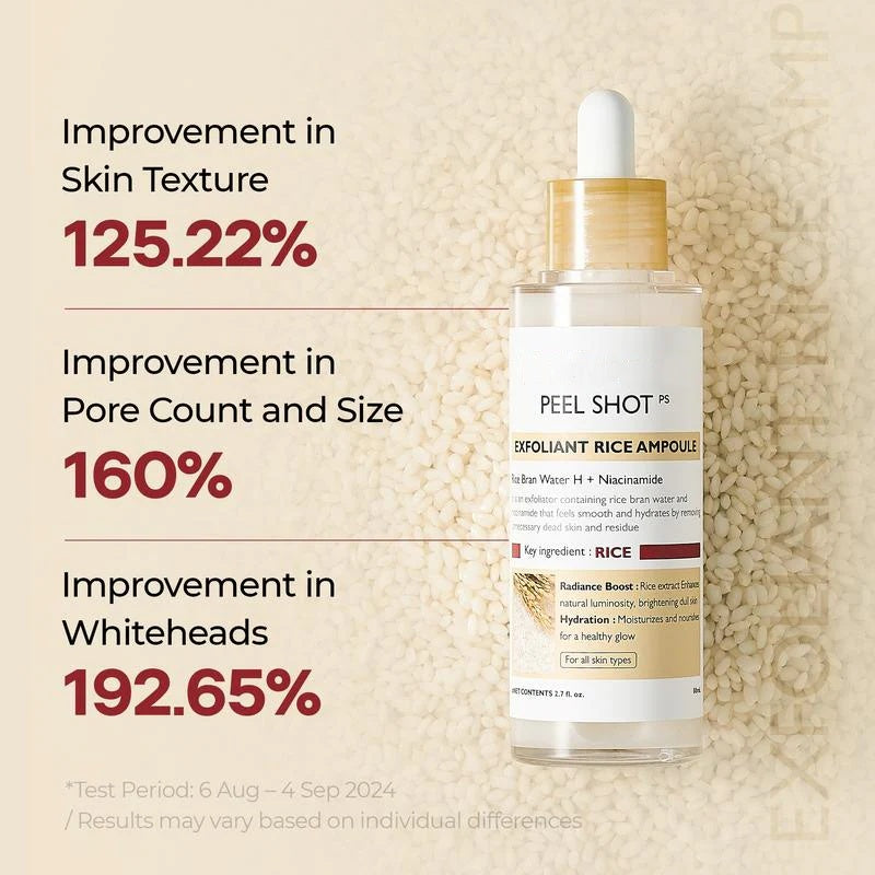 [Dr.Melaxin Official] Peel Shot Glow Rice Ampoule Duo - Serums for Brightening, Exfoliating, and Moisturizing - Suitable for All Skin Types