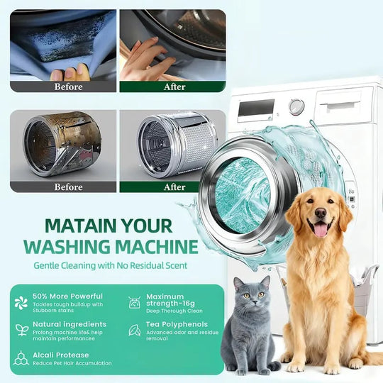 🔥Eco-Friendly Washing Machine Cleaner Fights Pet Odors & Hair Build-Up for Fresh Clean Machines