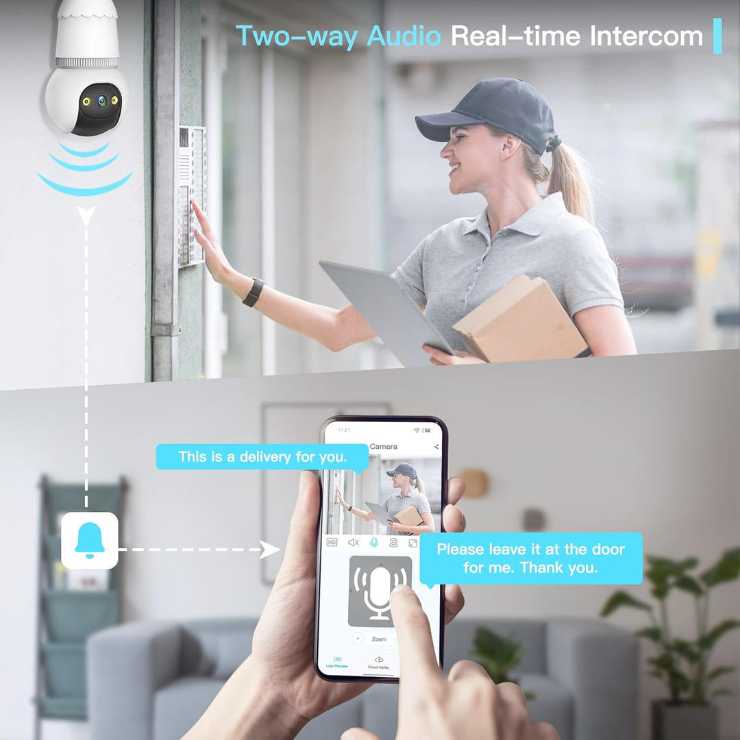 🔥LAST DAY PROMOTION✨4MP Light Bulb Security Camera 5G&2.4GHz Wireless Outdoor Indoor Camera with Night Vision