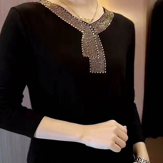 🔥2025 Quality Winter Rhinestone Velvet Long Sleeve T Shirt