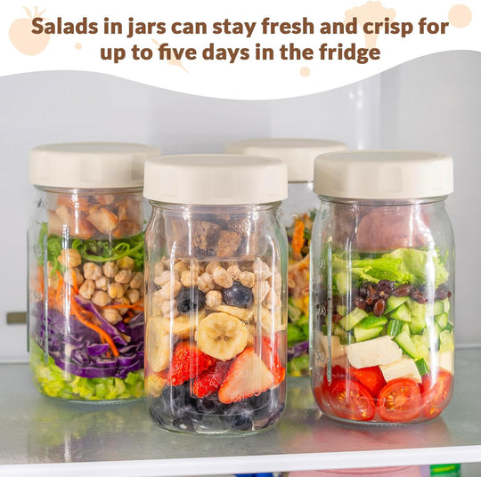 🥗Glass Salad Jar Set – 34oz Capacity, Leak-Proof & Perfect for Meal Prep