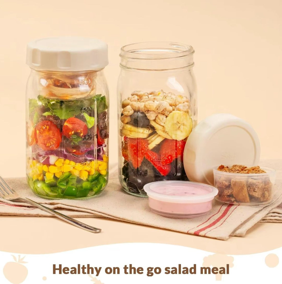 🥗Glass Salad Jar Set – 34oz Capacity, Leak-Proof & Perfect for Meal Prep