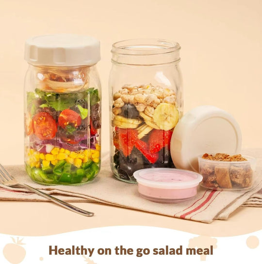 🥗Glass Salad Jar Set – 34oz Capacity, Leak-Proof & Perfect for Meal Prep