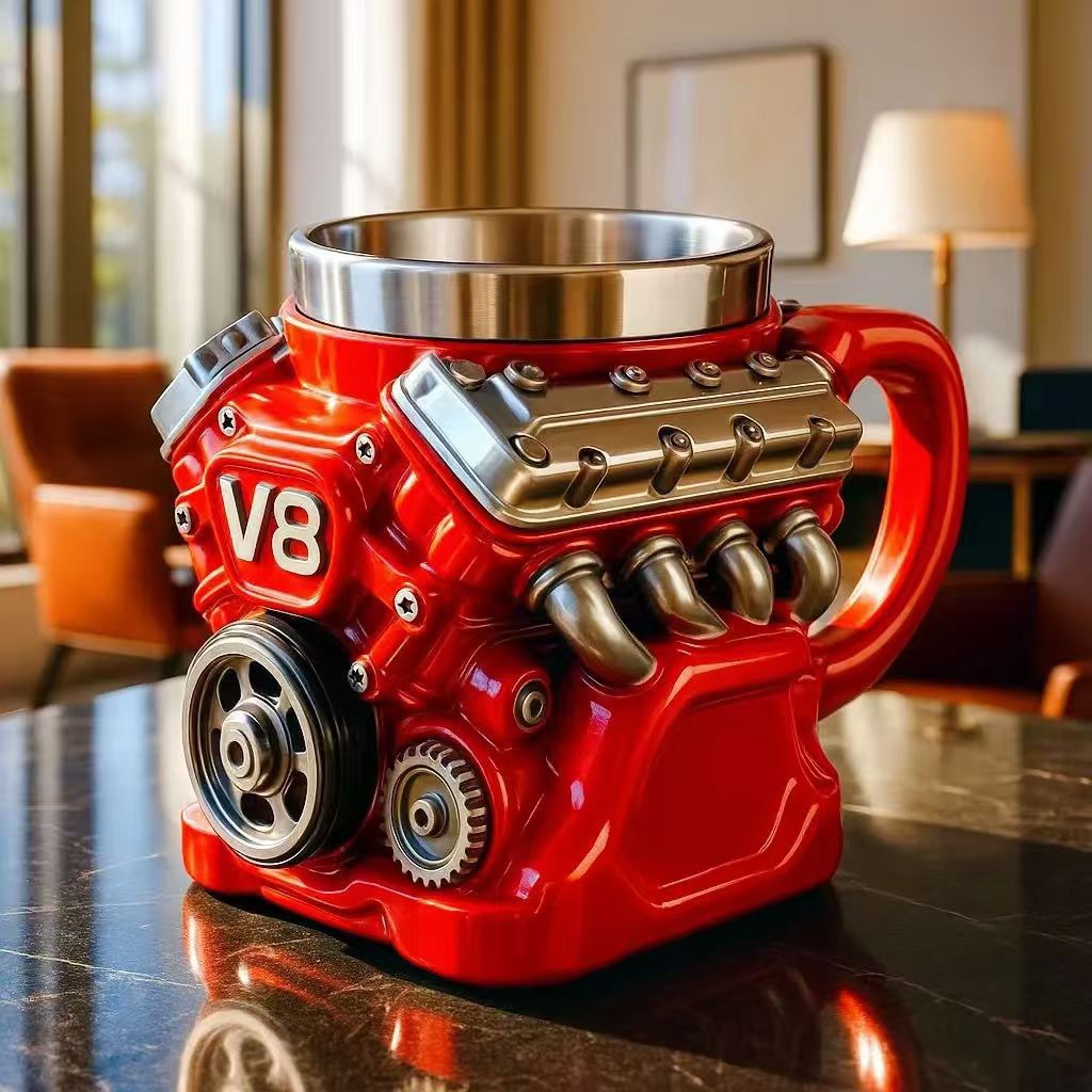 Retro Engine Coffee Mug, V8 Engines Stainless Steel Cup