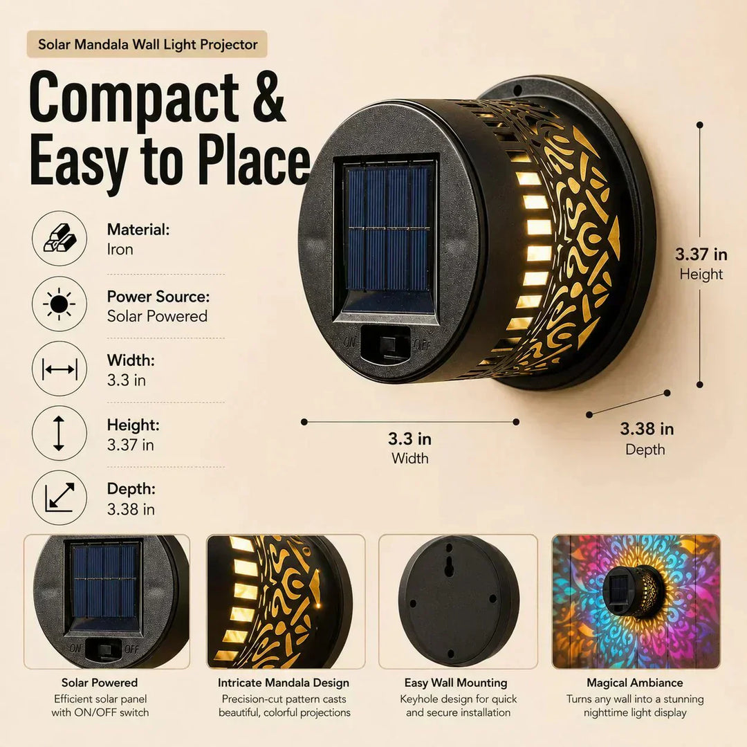 🌞 50% OFF NOW! 🌀💥Solar Mandala Wall Light Outdoor Garden Fence Projector Lamp Patio Ambient Decor