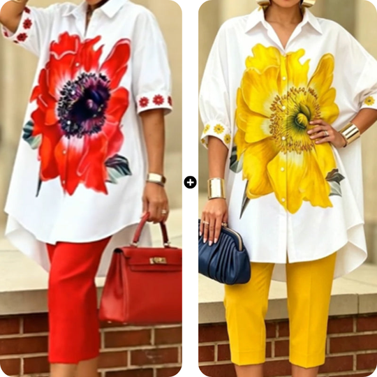 Women's Floral Print 2-Piece Set | Chic Oversized Top + Cropped Pants, Resort Ready! 🌸✨