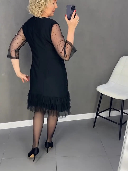 🔥Round neck dresses with plain rhinestones for women