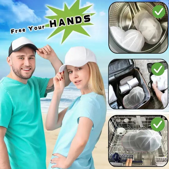 Polypropylene Hat Washer Cage with Adjustable Shaper, 1 Pack White Free Gift Mesh Bag, Laundry Accessory Zipper Organizer for Adult Caps, Hat Cleaning Protection in Washer