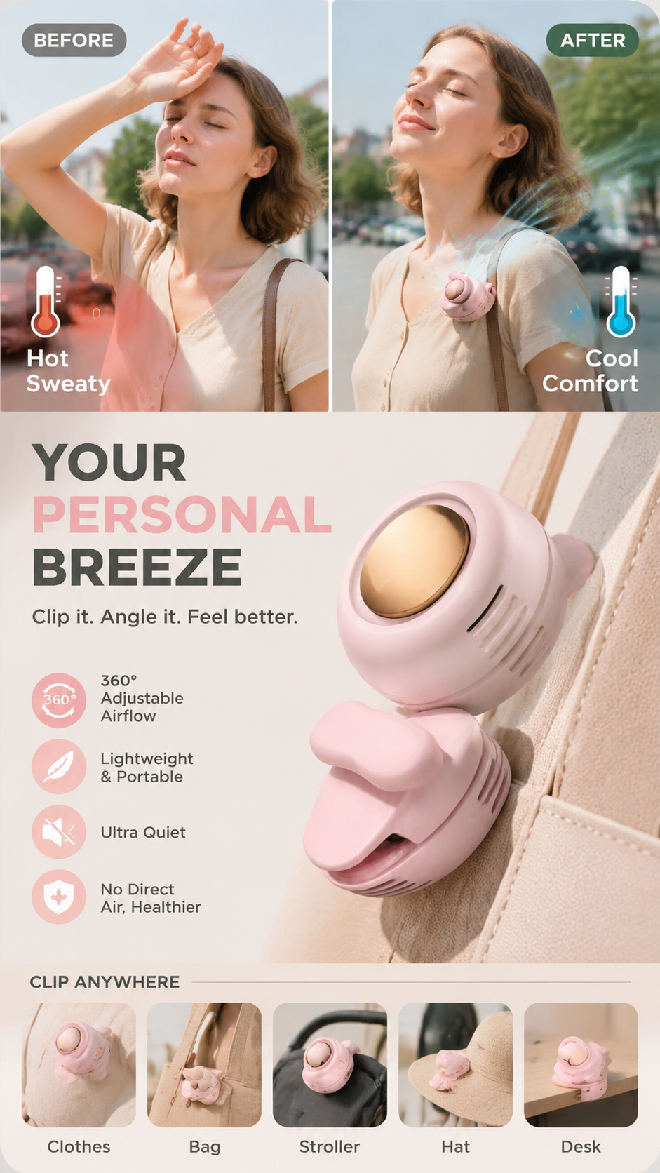 ⏳Summer Hot Sale: ONLY ￡12.99!!💞50K+ SOLD!💨2-in-1 Wearable Fan – Instantly Cools You by Up to 10°C | 24H Quiet Hands-Free Airflow🌀🌿