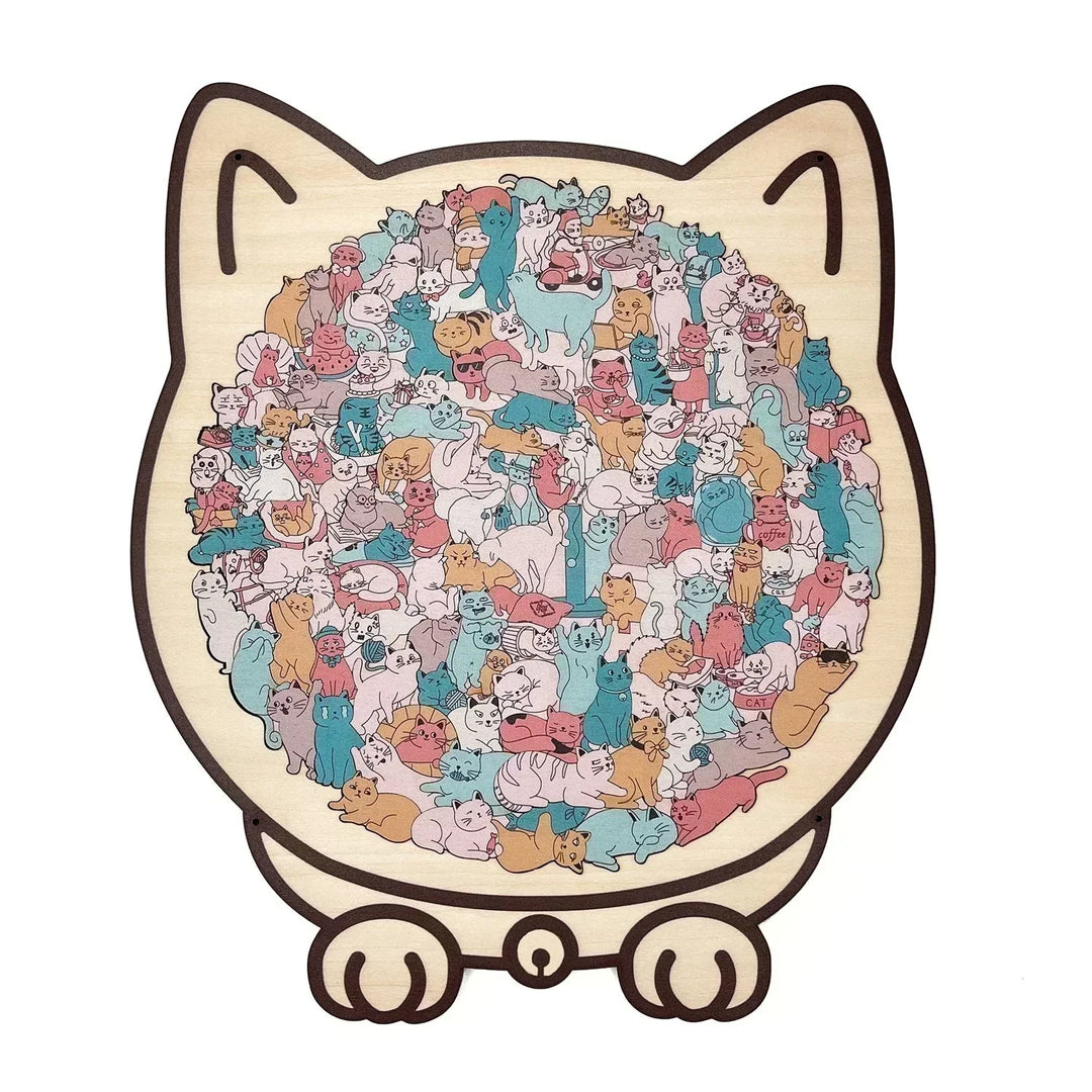🎁Nice Christmas Gift🎅135-Piece Morandi-Colored Cat Shaped Wooden Jigsaw Puzzle