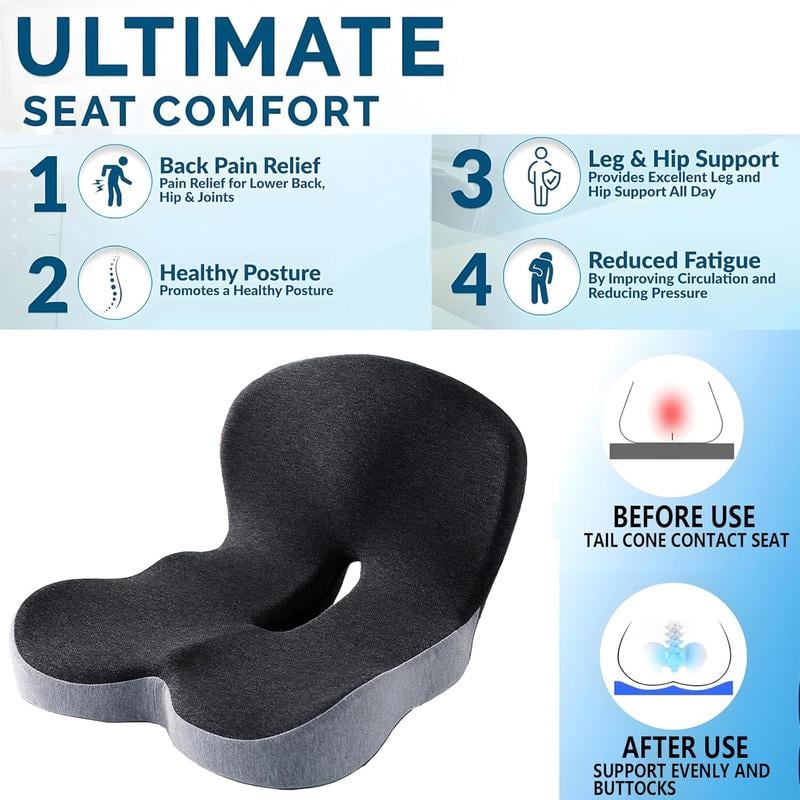 💎 Non-Slip Memory Foam Seat Cushion – Sciatica Relief, Breathable Mesh & Universal Fit for Car, Office & Wheelchair