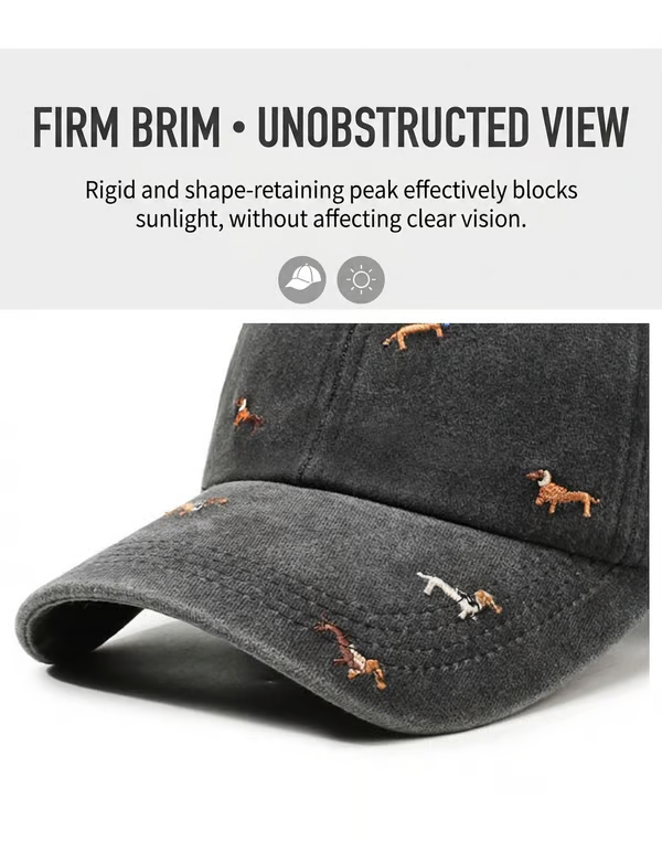 🧢 LIMITED-TIME 30% OFF! Retro Washed Cotton "Dachshund" Cap – Minimalist Multi-Embroidery Dad Hat