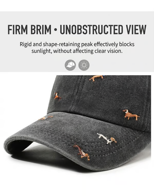 🧢 LIMITED-TIME 30% OFF! Retro Washed Cotton "Dachshund" Cap – Minimalist Multi-Embroidery Dad Hat