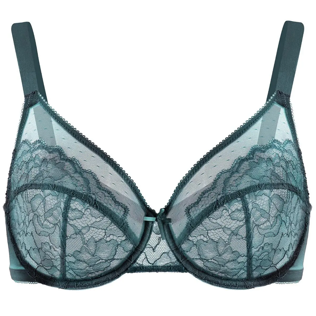 💞50K+ SOLD!👙HSIA Enchante Floral Lace Plus Size Underwire Unlined Unpadded Minimizer Full Coverage Bra Women's Wear Comfortable Breathable Mesh Cup