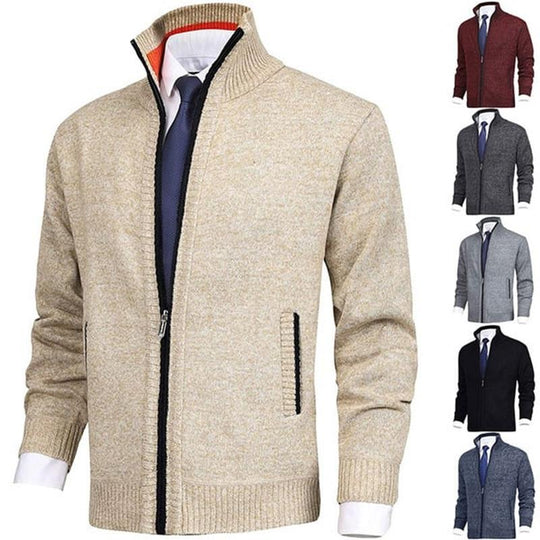 Giacca in maglia maglione cardigan alla moda con colletto alla coreana tinta unita da uomo