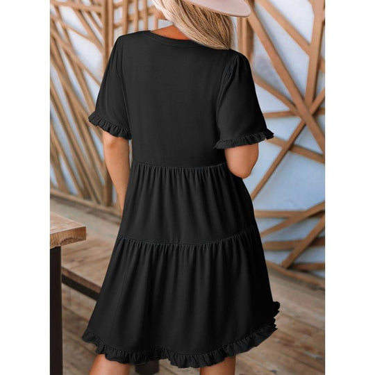 🔥🌈2026 Summer Hot Sale 49% OFF🌈Women's V Neck Ruffle Casual A-Line Flowy Swing Shift Dress
