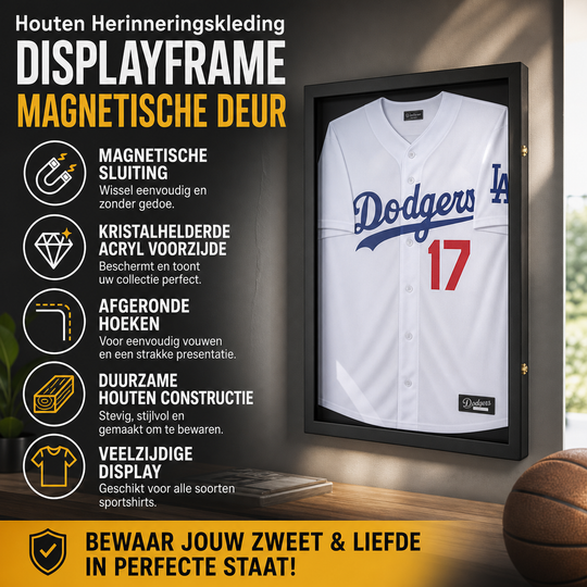 🖼️New Year 50% OFF! ⚽Premium Wooden Jersey Display Frame with Magnetic Door, Crystal Clear Acrylic Shadow Box for Signed Sport Shirts Memorabilia Storage