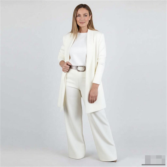 👗 Elegant Longline Cardigan 3-Piece Set – Soft Fabric, Chic Top & Pants for Office Commute & Daily Outings ✨