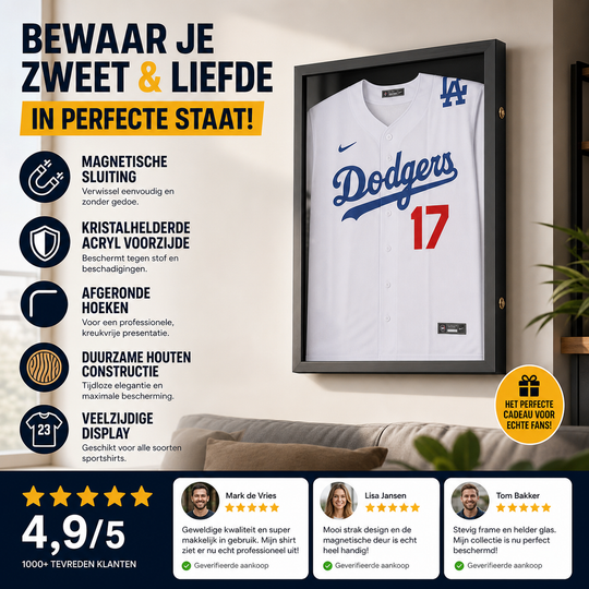 🖼️New Year 50% OFF! ⚽Premium Wooden Jersey Display Frame with Magnetic Door, Crystal Clear Acrylic Shadow Box for Signed Sport Shirts Memorabilia Storage