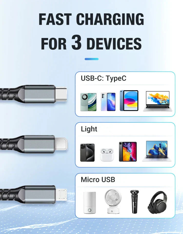 🔥Transparent Luminous 3-in-1 Super Fast Charging Cable🔥