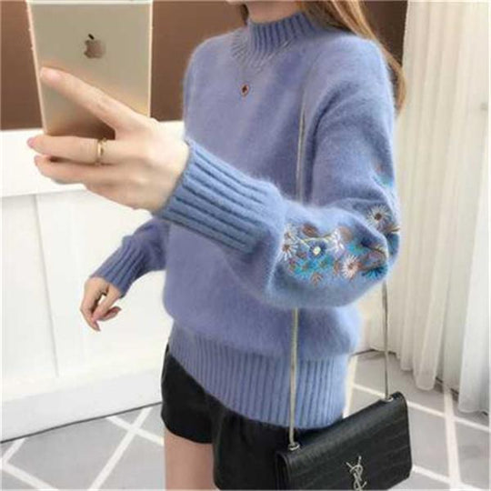 🔥Thick cashmere knit sweater with floral embroidery