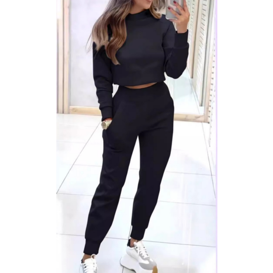 Conjunto de 2 piezas de sudadera y pantalón con puños y cuello alto para mujer📣Envío gratis