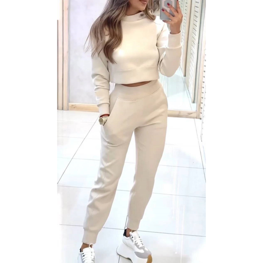 Conjunto de 2 piezas de sudadera y pantalón con puños y cuello alto para mujer📣Envío gratis