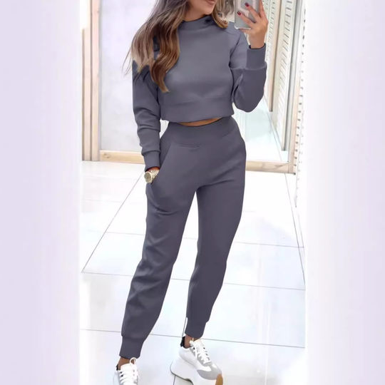 Conjunto de 2 piezas de sudadera y pantalón con puños y cuello alto para mujer📣Envío gratis