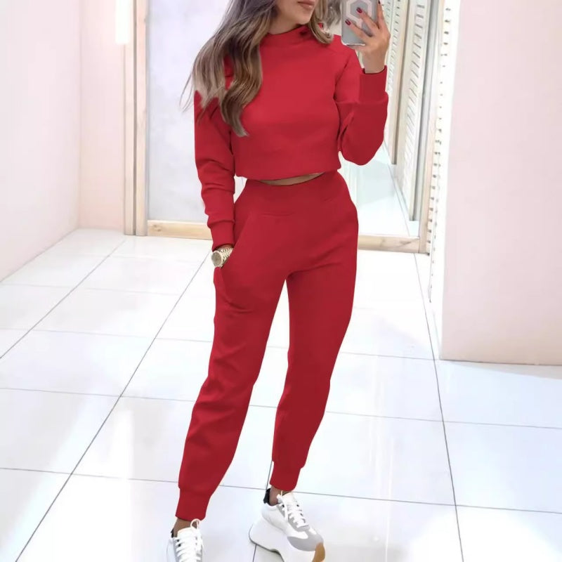 Conjunto de 2 piezas de sudadera y pantalón con puños y cuello alto para mujer📣Envío gratis