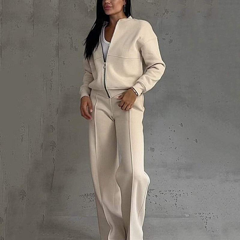 💕Saldi imperdibili - 50% di sconto💖Completo due pezzi da donna dalla vestibilità rilassata: giacca con cerniera e pantaloni a gamba larga