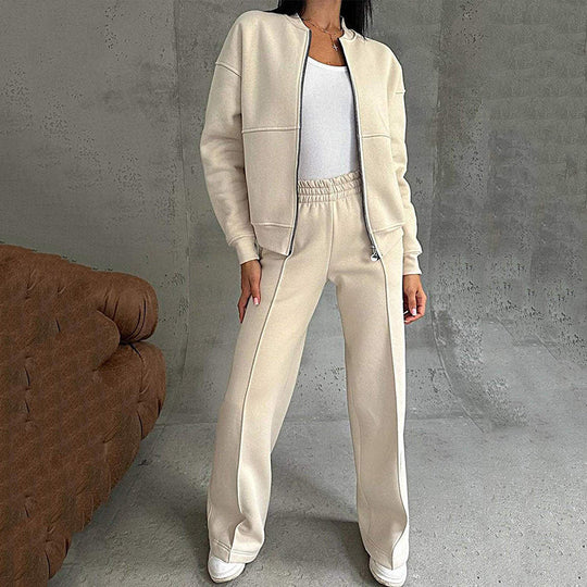 💕Saldi imperdibili - 50% di sconto💖Completo due pezzi da donna dalla vestibilità rilassata: giacca con cerniera e pantaloni a gamba larga