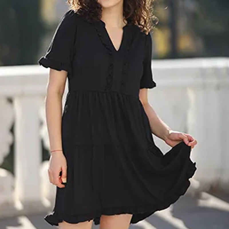 🔥🌈2026 Summer Hot Sale 49% OFF🌈Women's V Neck Ruffle Casual A-Line Flowy Swing Shift Dress