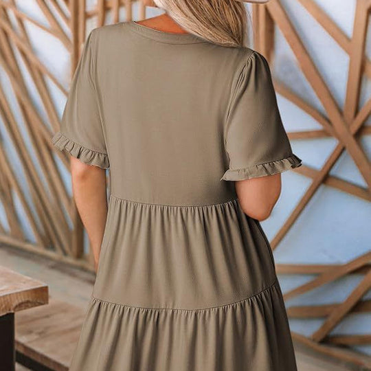 🔥🌈2026 Summer Hot Sale 49% OFF🌈Women's V Neck Ruffle Casual A-Line Flowy Swing Shift Dress
